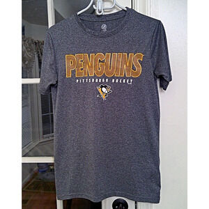 Pittsburgh Penguins T Shirt Dark Gray Small (34/36) NHL Logo Hockey
